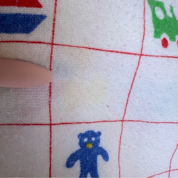 VTG Primary Color Grid Pattern Flannel Receiving Blanket Sailboat Bears Trains - Picture 7 of 7